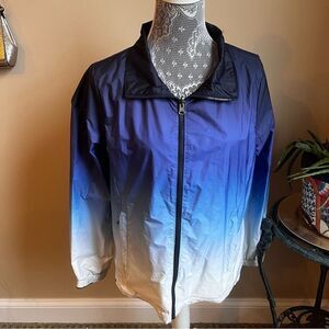 Peach Athleisure Ombré Blue White Reversible Packable Jacket Sz Medium